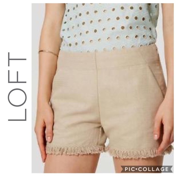 Loft Linen Blend Fringe Shorts NWT Women’s Sz 16 - Picture 1 of 8